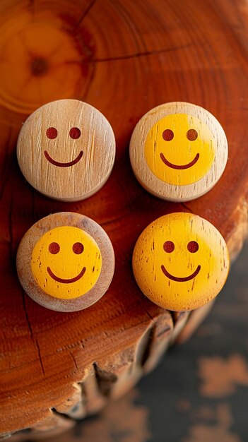 사진 고객의 감정 나무 버튼에 미소 표시된 얼굴은 긍정적인 평가를 전달합니다