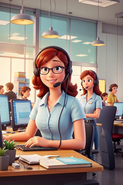 Customer service and call center cartoon art illustration