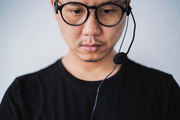 Customer service representative wearing a headset