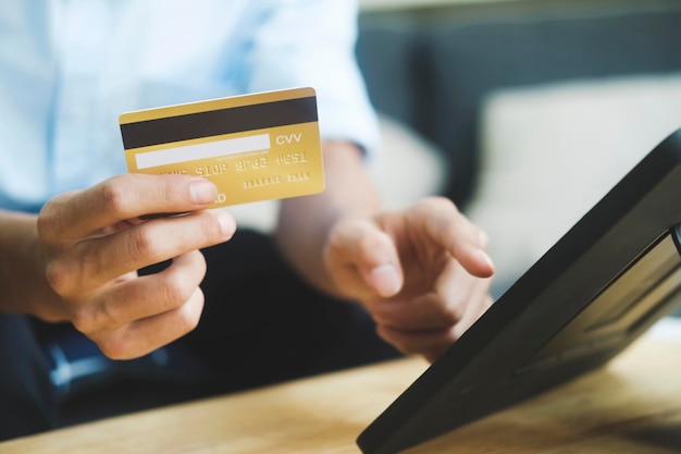 Customer shopping online pay by credit card