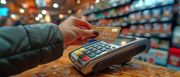 A customer in the store using a credit card