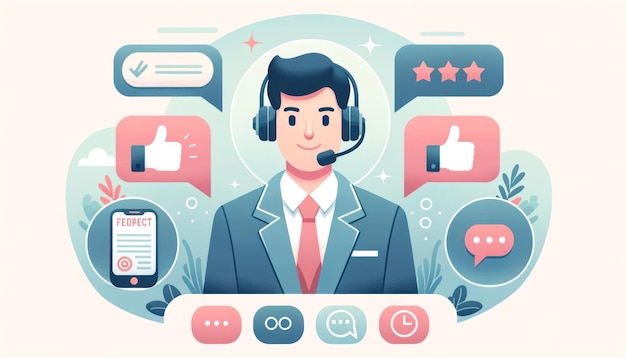 Customer Support Representative Speaking to a Client in Flat Style Illustration AI Generated