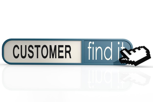 Customer word on the blue find it banner