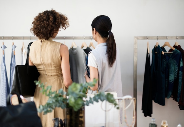 Customers are choosing cloth from the rack