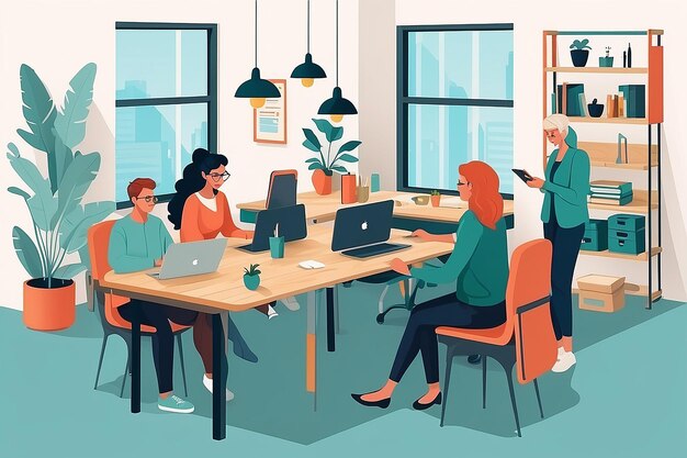 Photo a customizable flat illustration of coworking