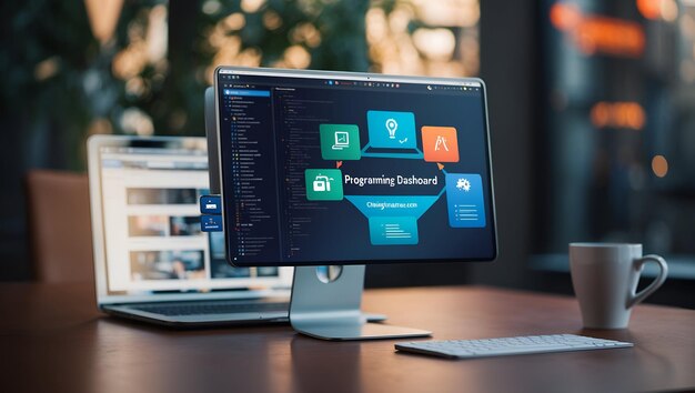 customizable programming dashboard and coding workflow icon with blank branding area ideal for cod