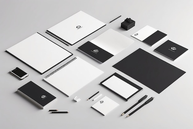 Customizable Stationery Set Mockup Showcase Brand Identity on Empty White Backgrounds