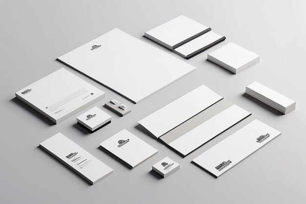 Customizable Stationery Set Mockup Showcase Brand Identity on Empty White Backgrounds