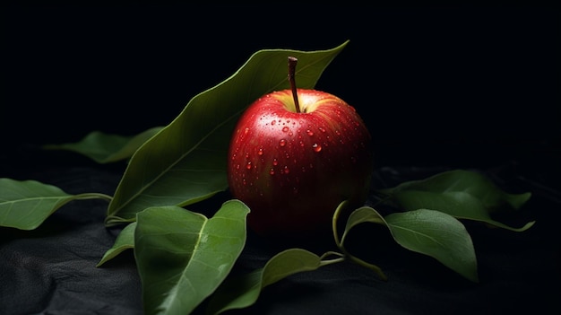 Cut apple with leaves UHD 8k generative ai