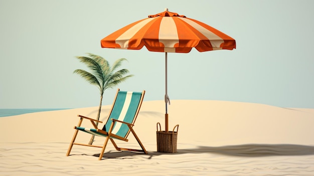 Cut beach chair umbrella and palm on sand