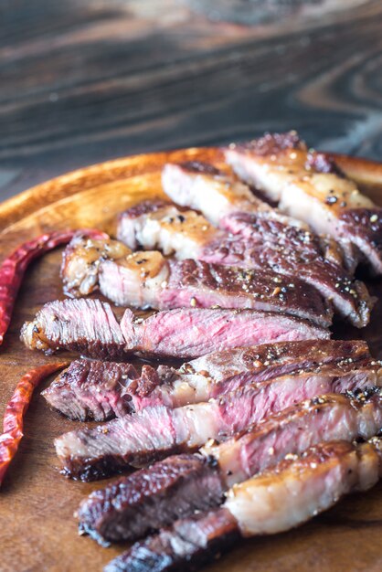 Cut beef steak on the wooden board