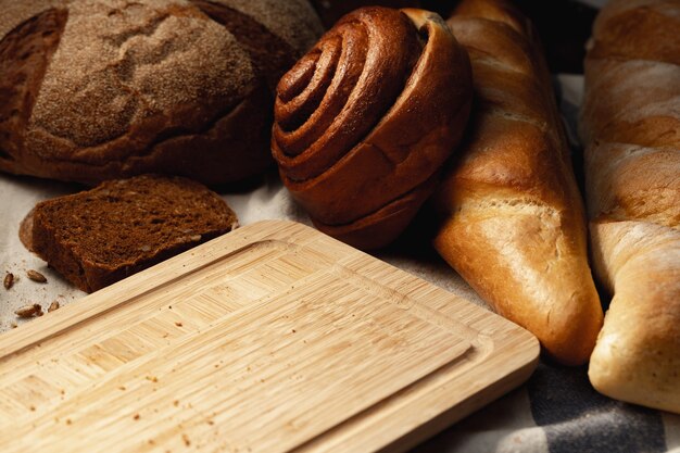 Cut bread assortment for a surface close up