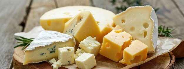 the cut cheese on a wooden surface