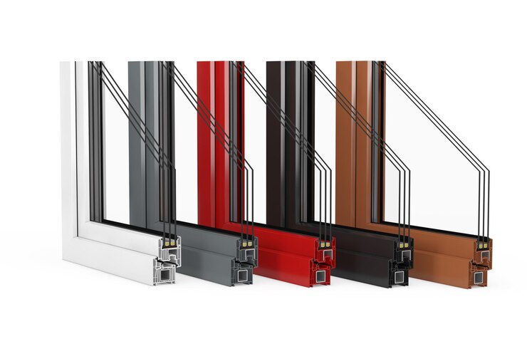 Photo the cut of detailed colorful window pvc profiles 3d rendering