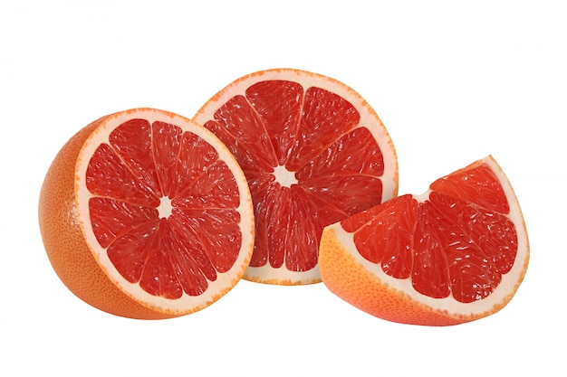 Cut grapefruit fruits isolated on white background with clipping path