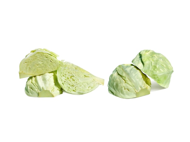 Cut of green cabbage isolated on white background