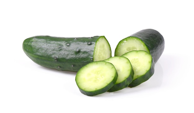 cut green cucumber isolated on white background