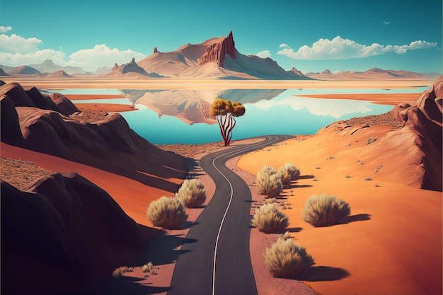 지면과 사막 도로 절단
