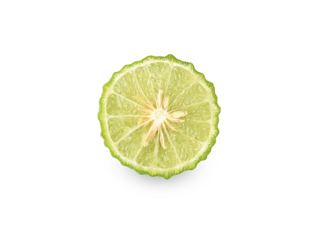 흰색 절연 신선한 Bergamot 과일의 절반으로 잘라