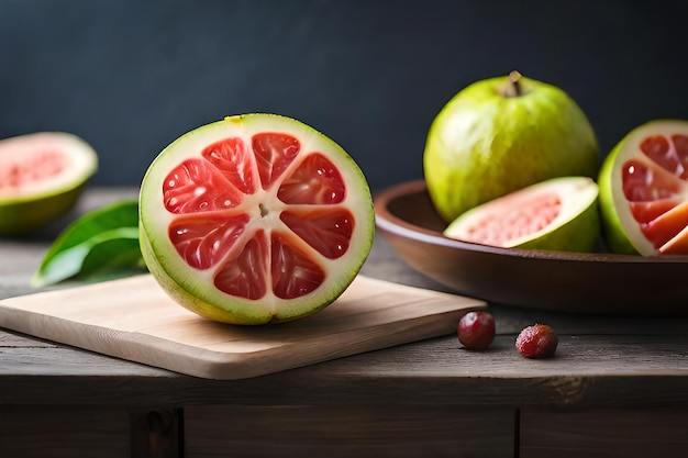 A cut in half of a grapefruit