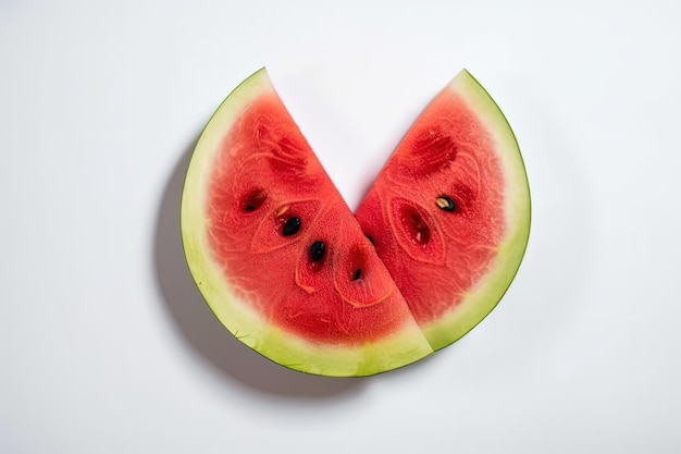 A cut in half watermelon on a white surface generative AI