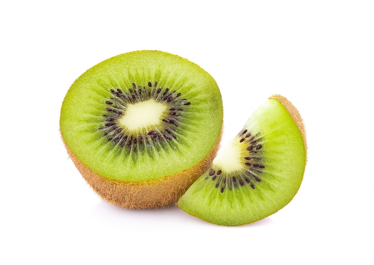 Photo cut kiwi fruit isolated on white surface