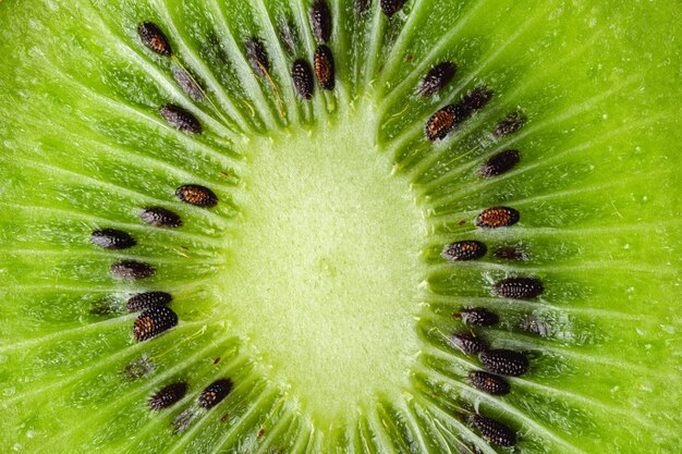 Cut kiwi half slice close up photo