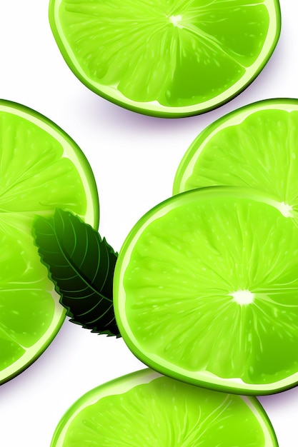 Cut limes with leaf on white background generated by AI