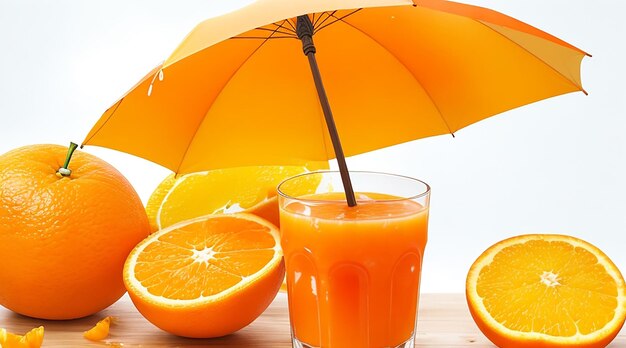 Cut orange fruit and juice with umbrella