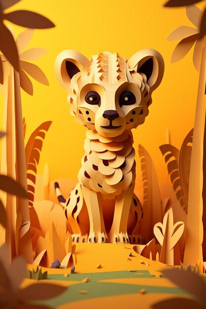 A cut out of a cheetah is shown in a 3d illustration.