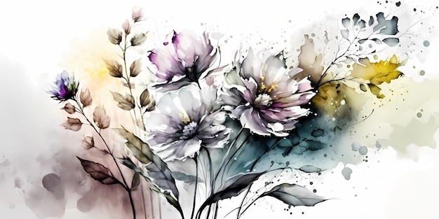 Cut-out watercolor flowers bouquet background. Fantasy-like vegetation in pastel colors.AI generated