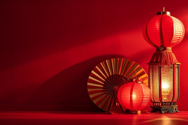 Photo cut paper fan red lantern chinese lantern artwork