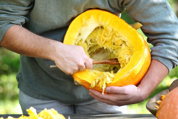 Photo cut pumpkins outdoor