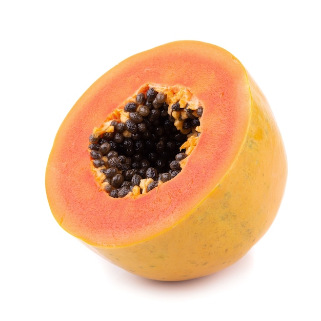 Cut of ripe papaya fruit isolated on white background