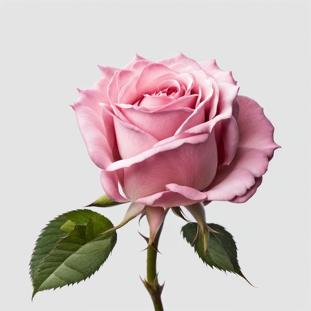 Фото Одинокая розовая роза в полном цвете на белом фоне