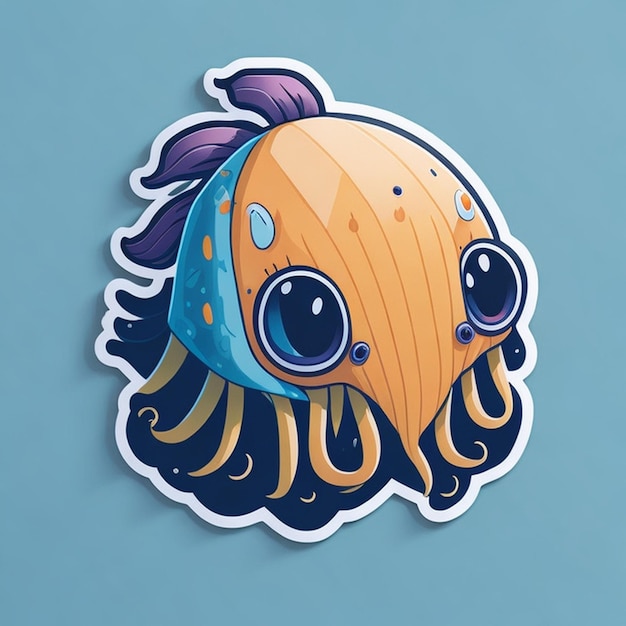 Photo cut sticker design with squid theme ai generated