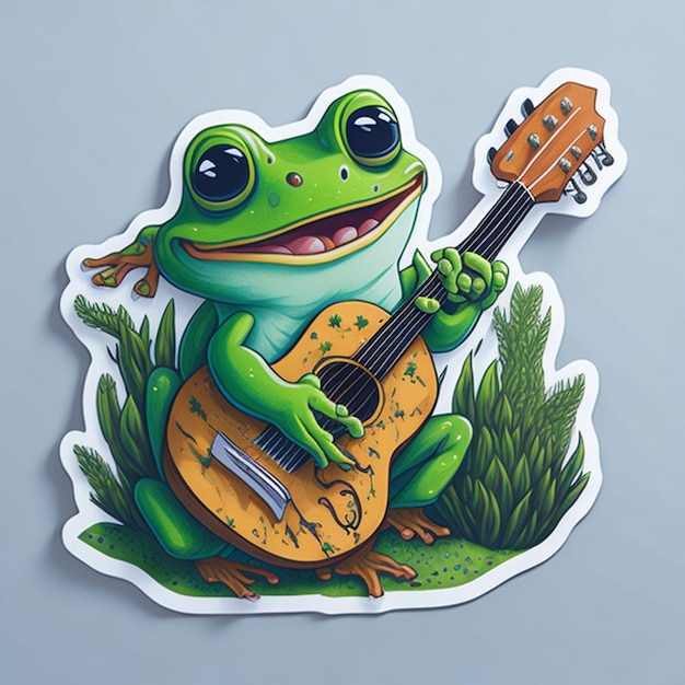 cut sticker design with the theme of a frog character playing the guitar AI Generated