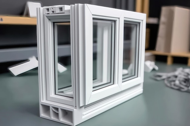 Cut of the window profile with metal plastic and glass AI Generation