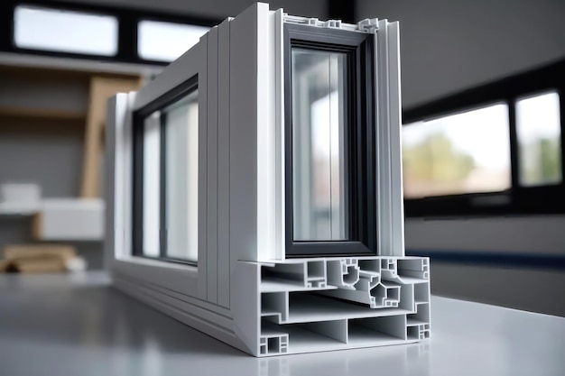 Cut of the window profile with metal plastic and glass AI Generation