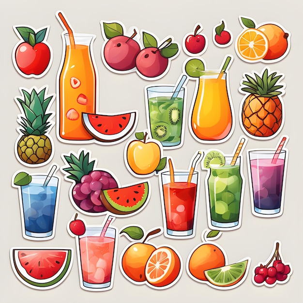 Cute 2d mixed fruit stickers vector illustration