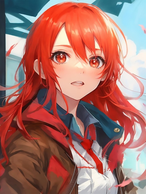 a cute 2d red hair girl