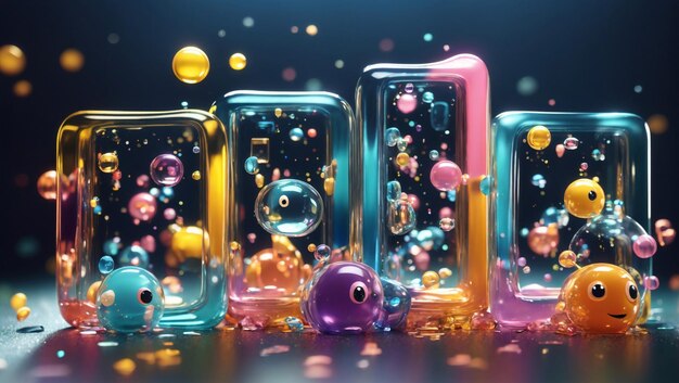 Photo cute 3d abstract bubbles characters