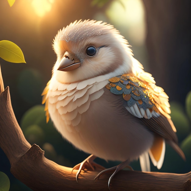 Cute 3D bird on the tree Cinematic photo of bird