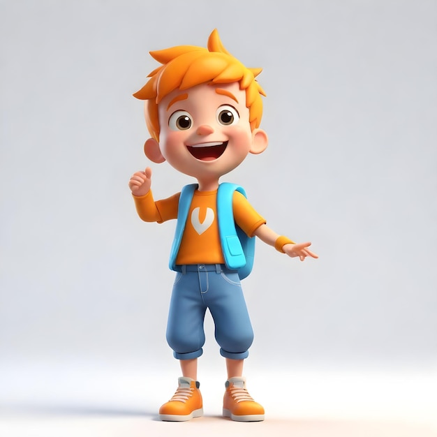 Милый 3D-персонаж мальчика, показывающий радость