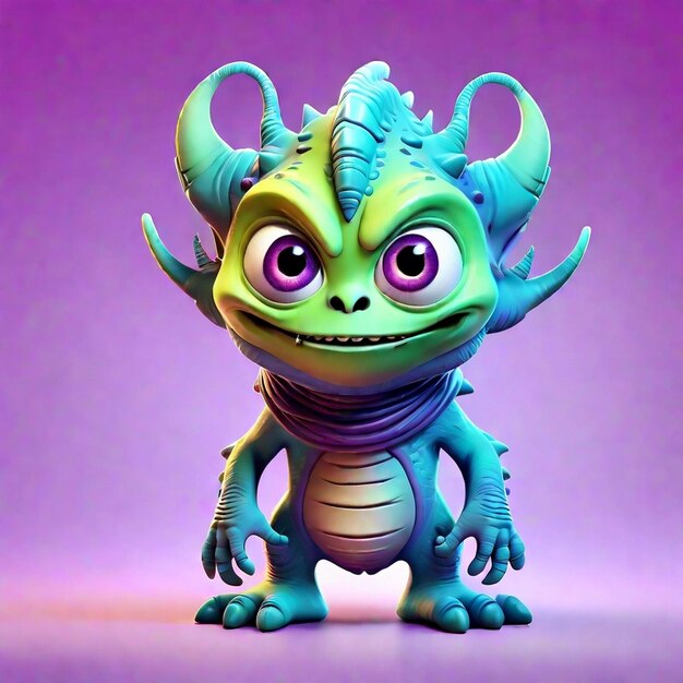 A cute 3d cartoon alien character isolated on color background