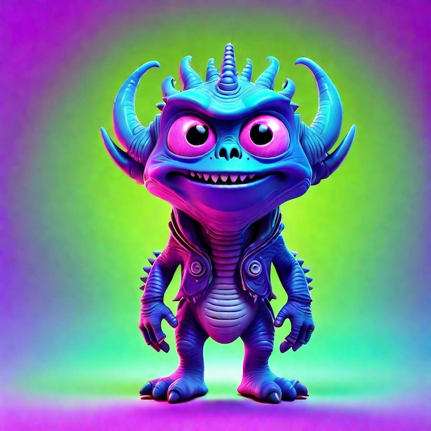 A cute 3d cartoon alien character isolated on color background