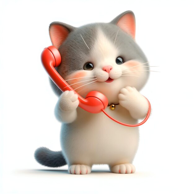 A cute 3D cartoon cat is talking on the phone