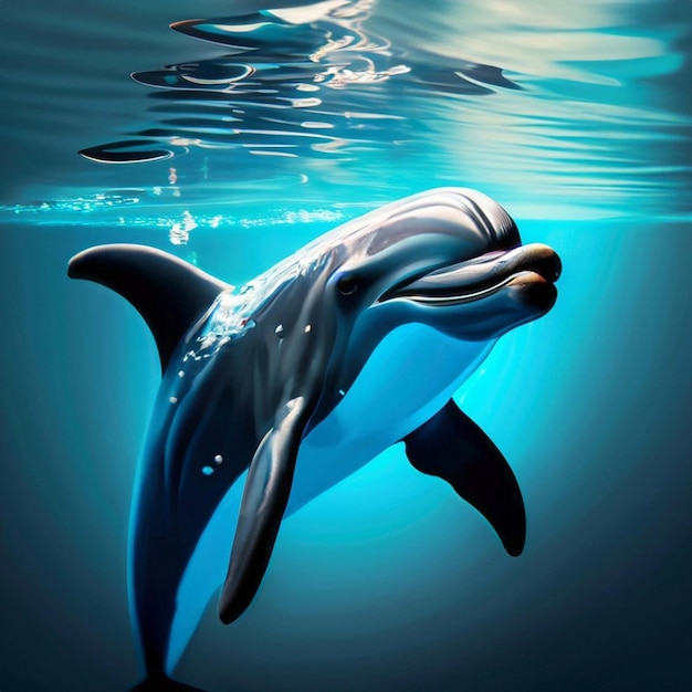 Cute 3D Cartoon dolphin character Generative AI