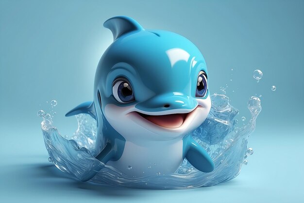 Photo cute 3d cartoon dolphin character generative ai