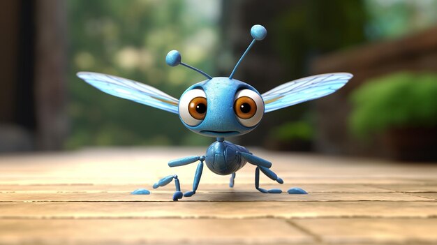 Photo cute 3d cartoon dragonfly character created with generative ai